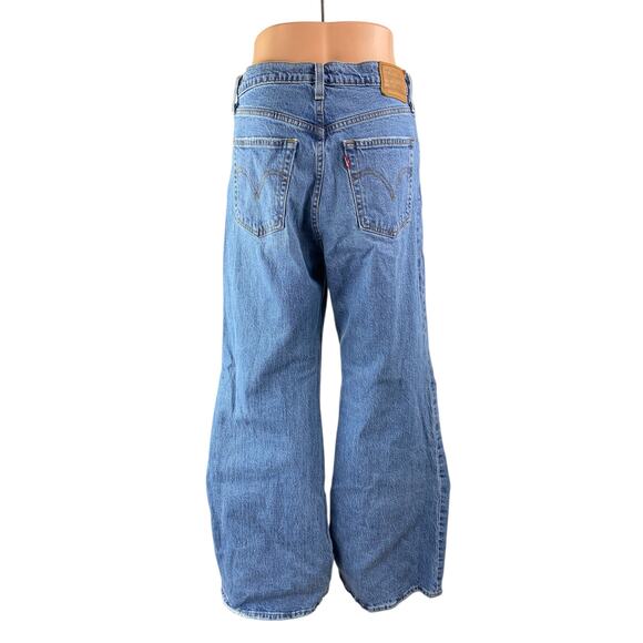 Levi's Ribcage Blue High Waisted Bell Bottom Wide Leg Baggy Denim Jeans Pants 30 - Picture 2 of 5